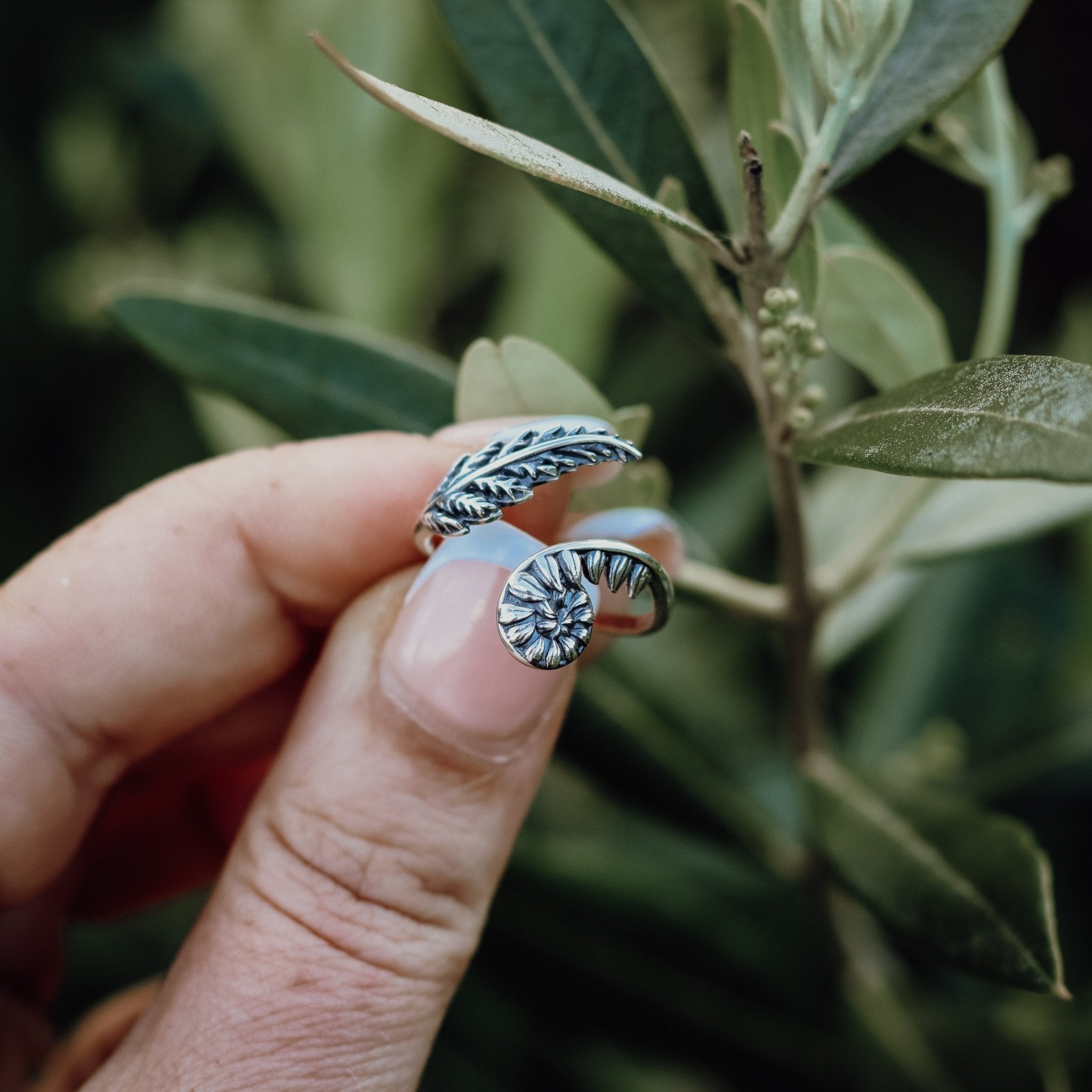 Adjustable Fern Sterling Silver or Bronze Ring - Kowhai and Sage