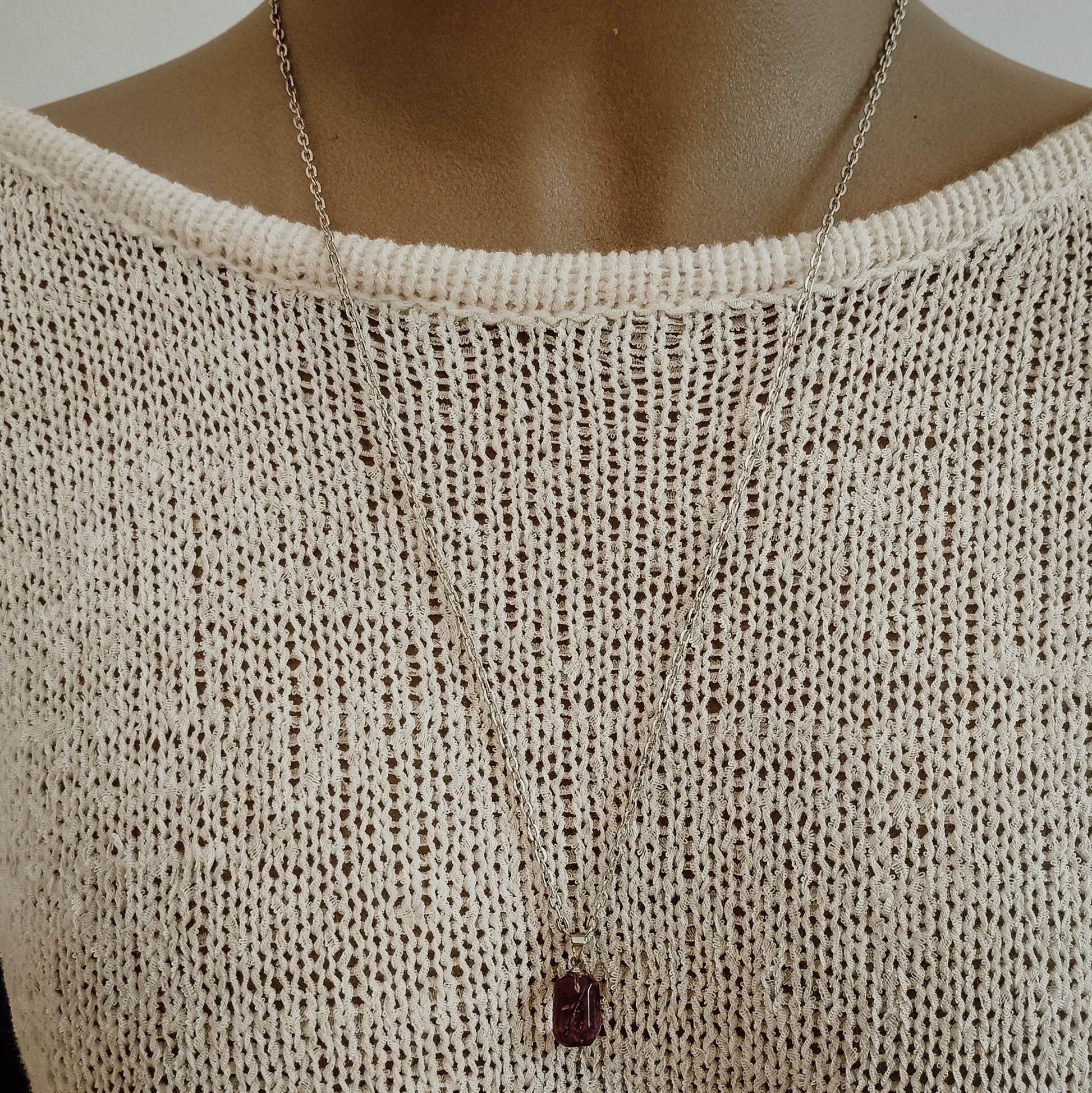 Amethyst Cube Long Necklace - Kowhai and Sage