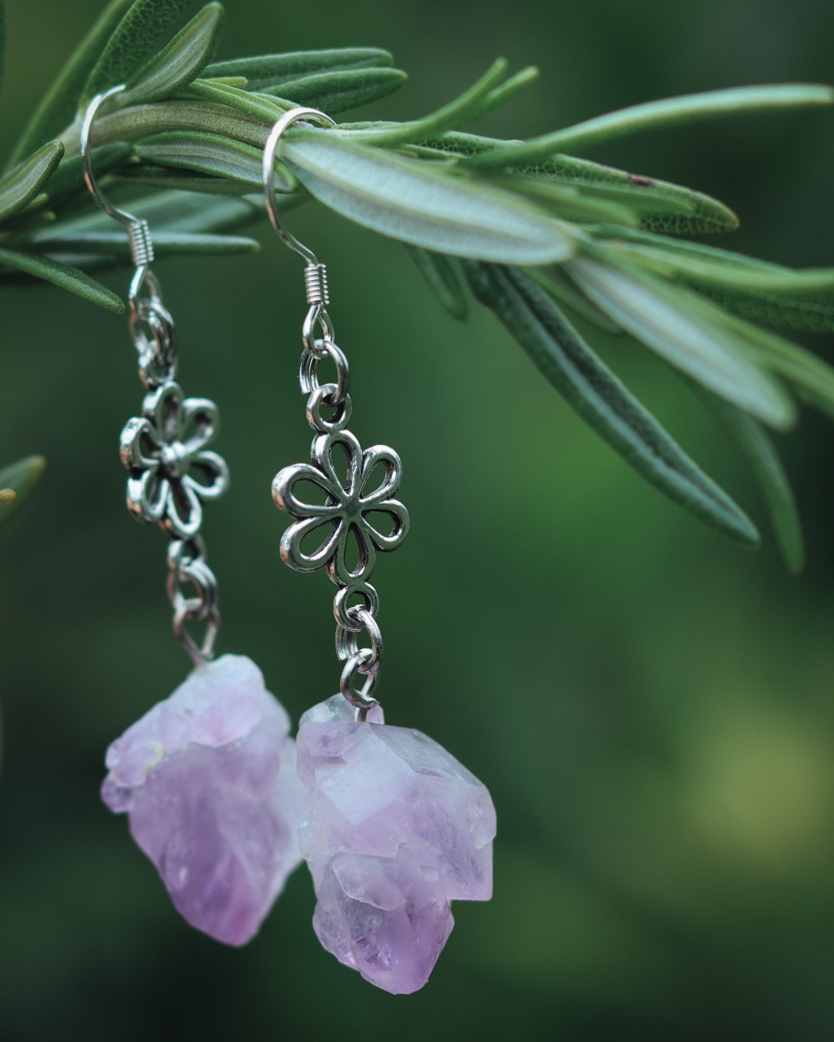 Amethyst Flower Earrings - Kowhai and Sage