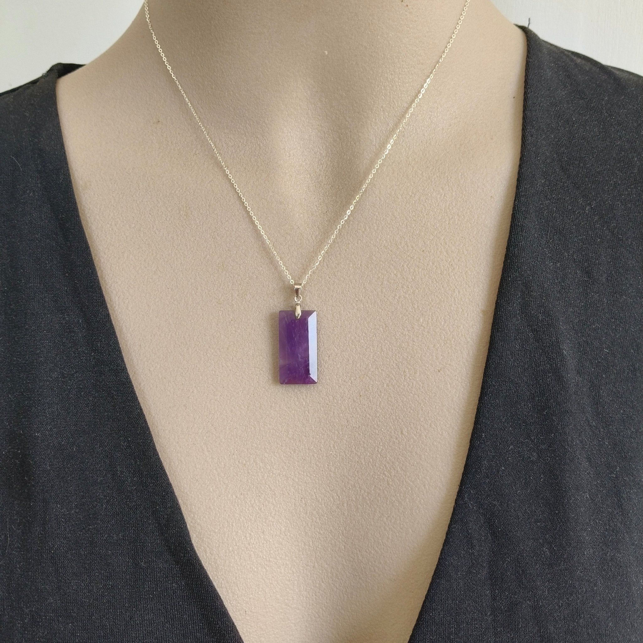 Amethyst Oblong Necklace - Kowhai and Sage
