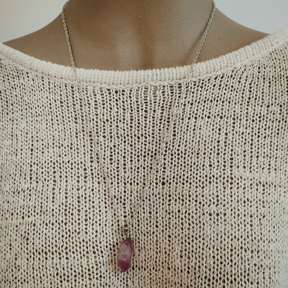 Amethyst Point Long Necklace - Kowhai and Sage