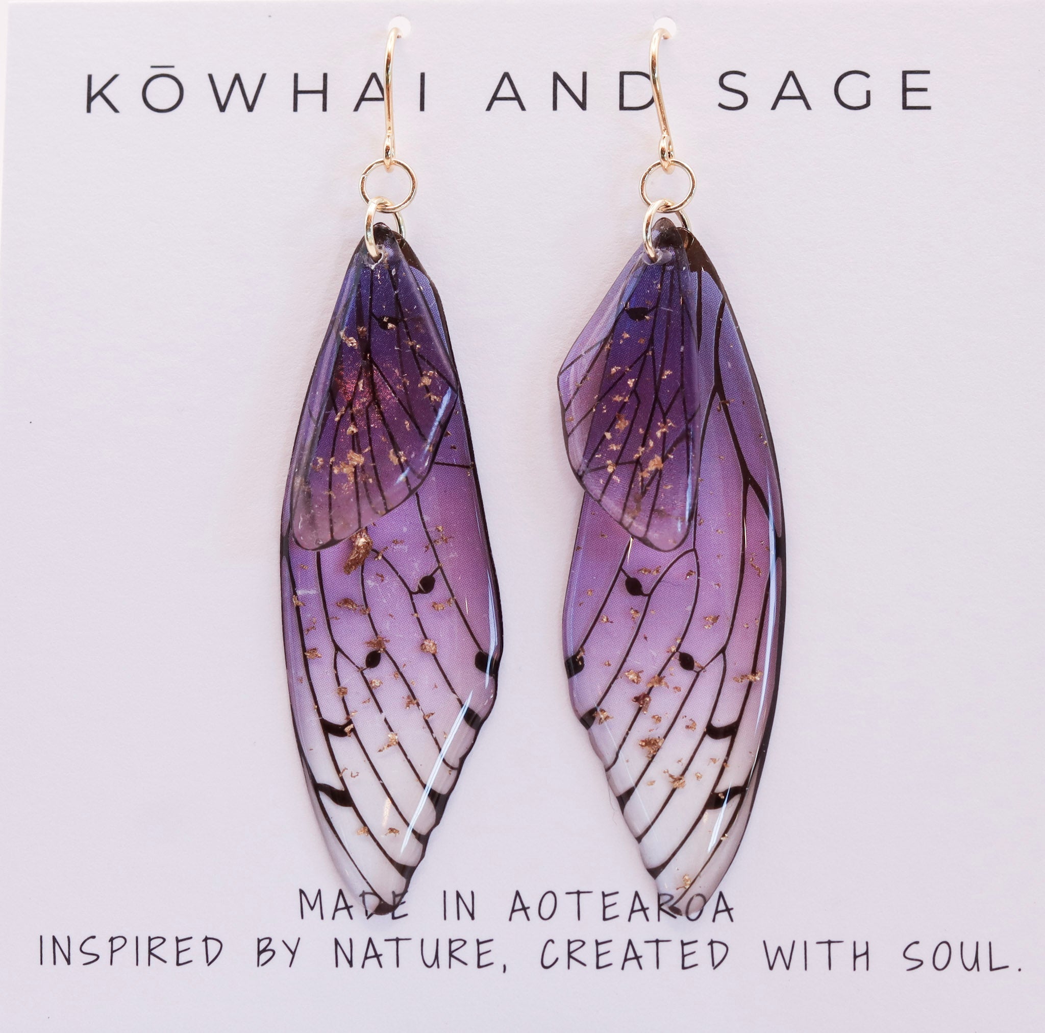Amethyst Purple Butterfly Wing Earrings - Kowhai and Sage