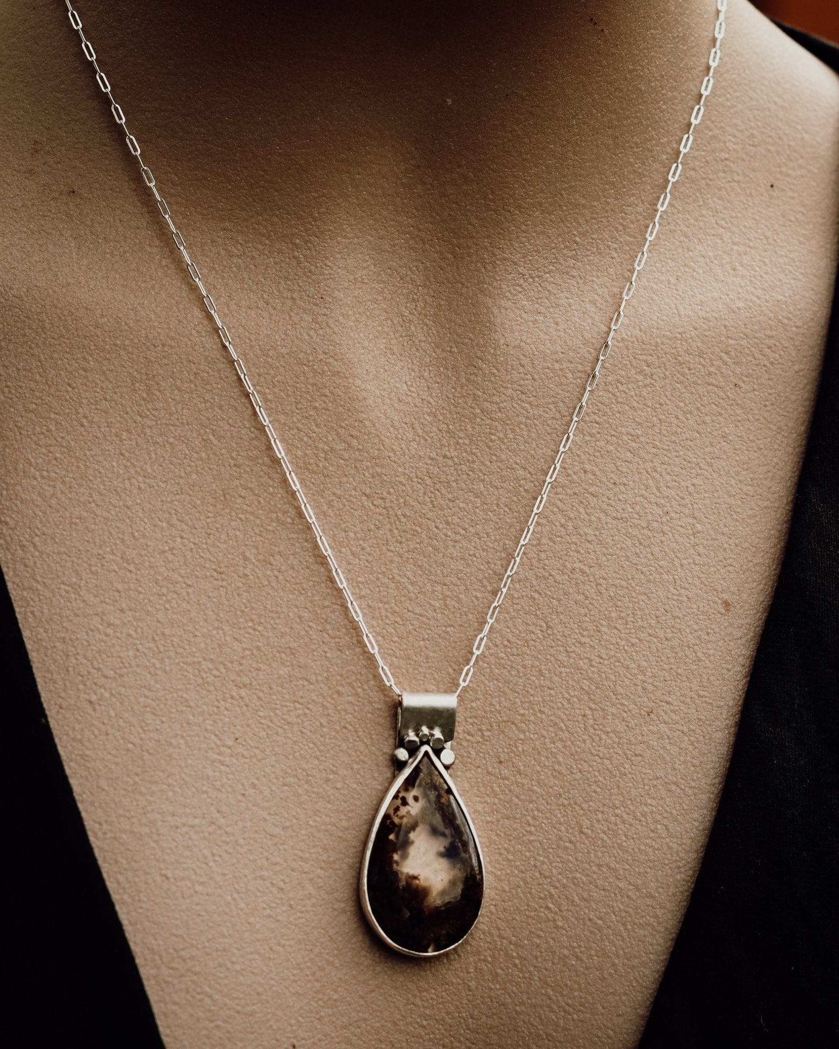 Among Trees and Birds, I am at Peace Moss Agate Necklace - Kowhai and Sage