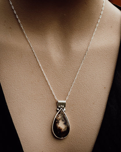 Among Trees and Birds, I am at Peace Moss Agate Necklace - Kowhai and Sage