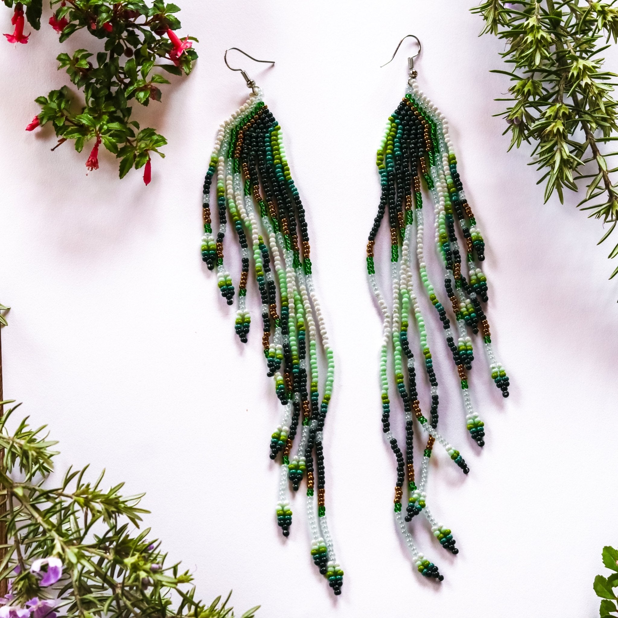 Beaded Tassel Earrings - Kowhai and Sage