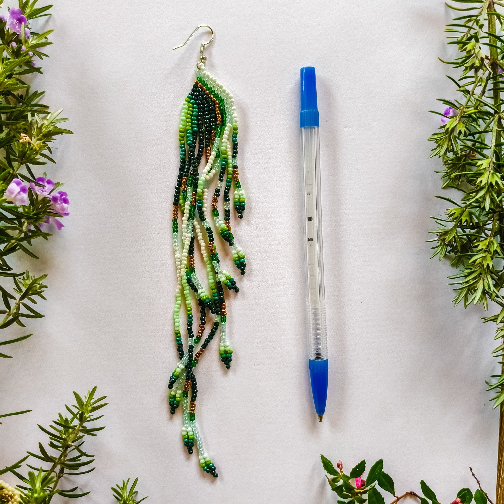 Beaded Tassel Earrings - Kowhai and Sage