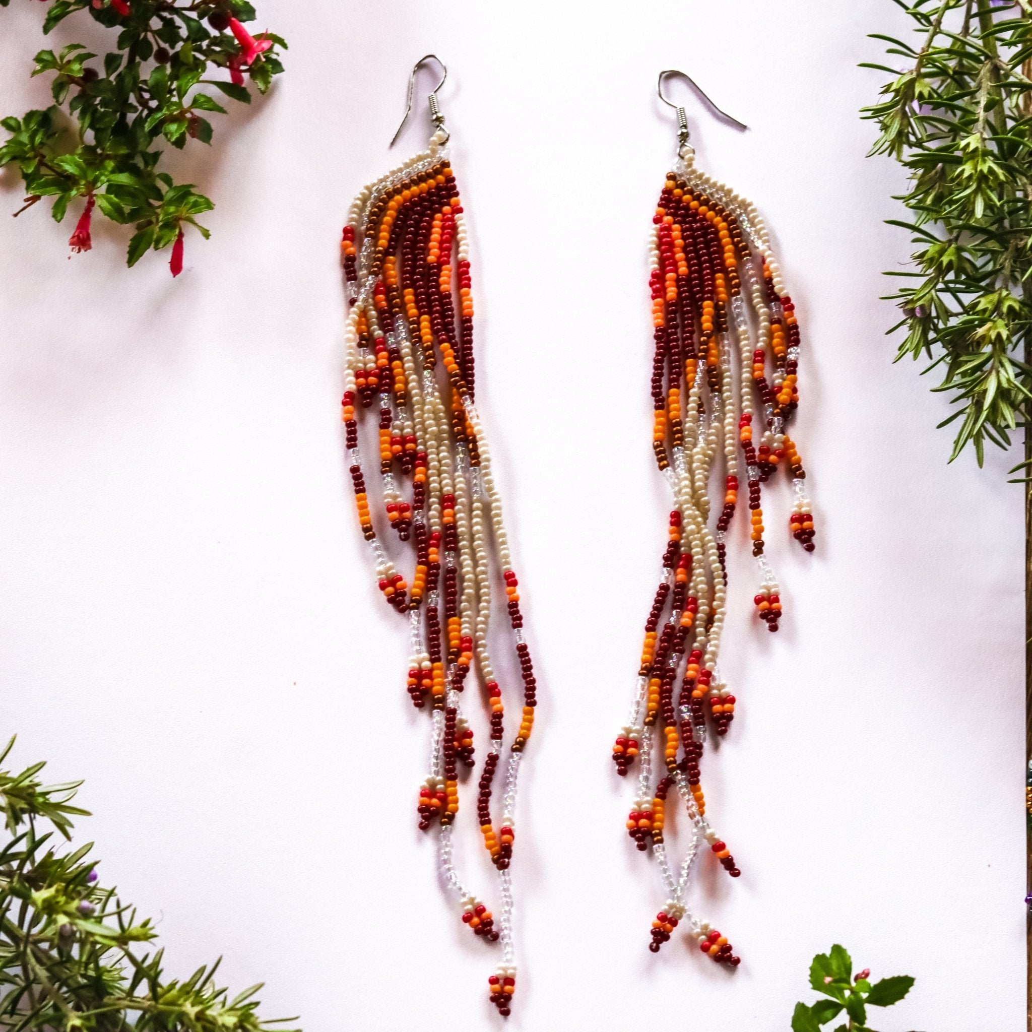 Beaded Tassel Earrings - Kowhai and Sage