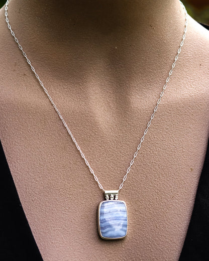 Blue Lace Agate Soul Necklace - Kowhai and Sage
