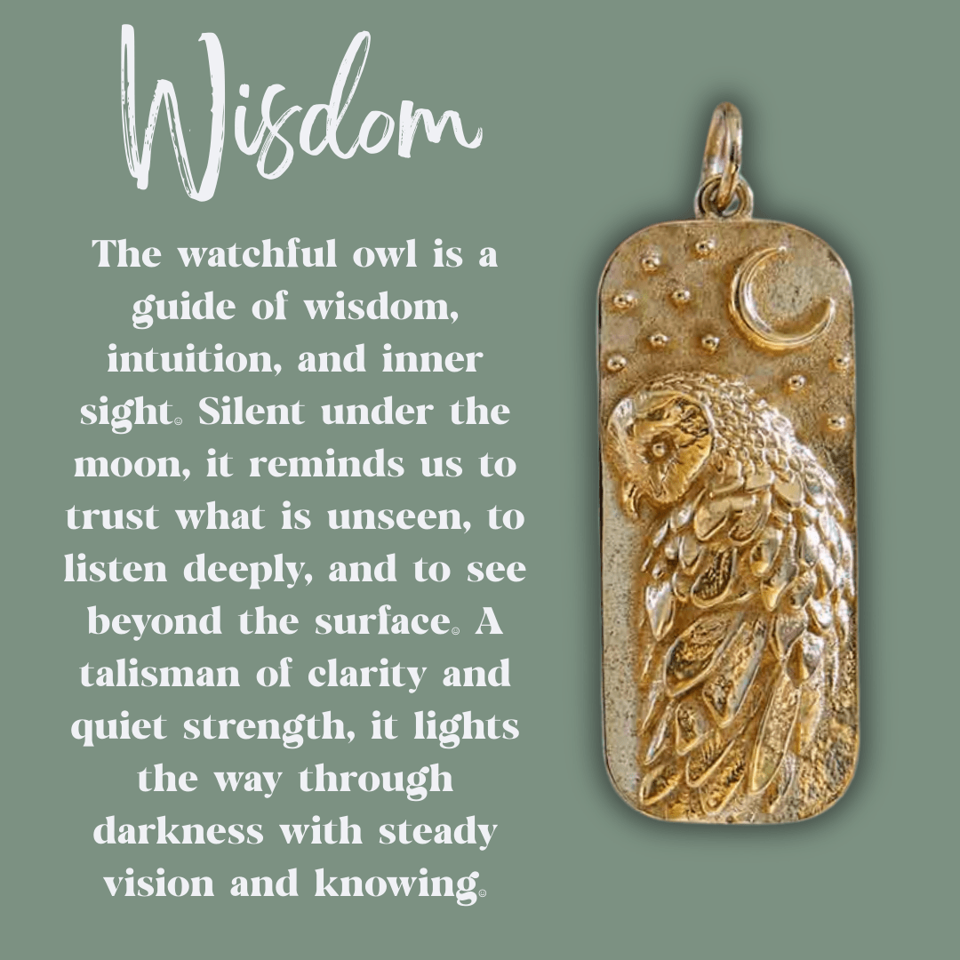 Bronze Owl Talisman Necklace - Kowhai and Sage