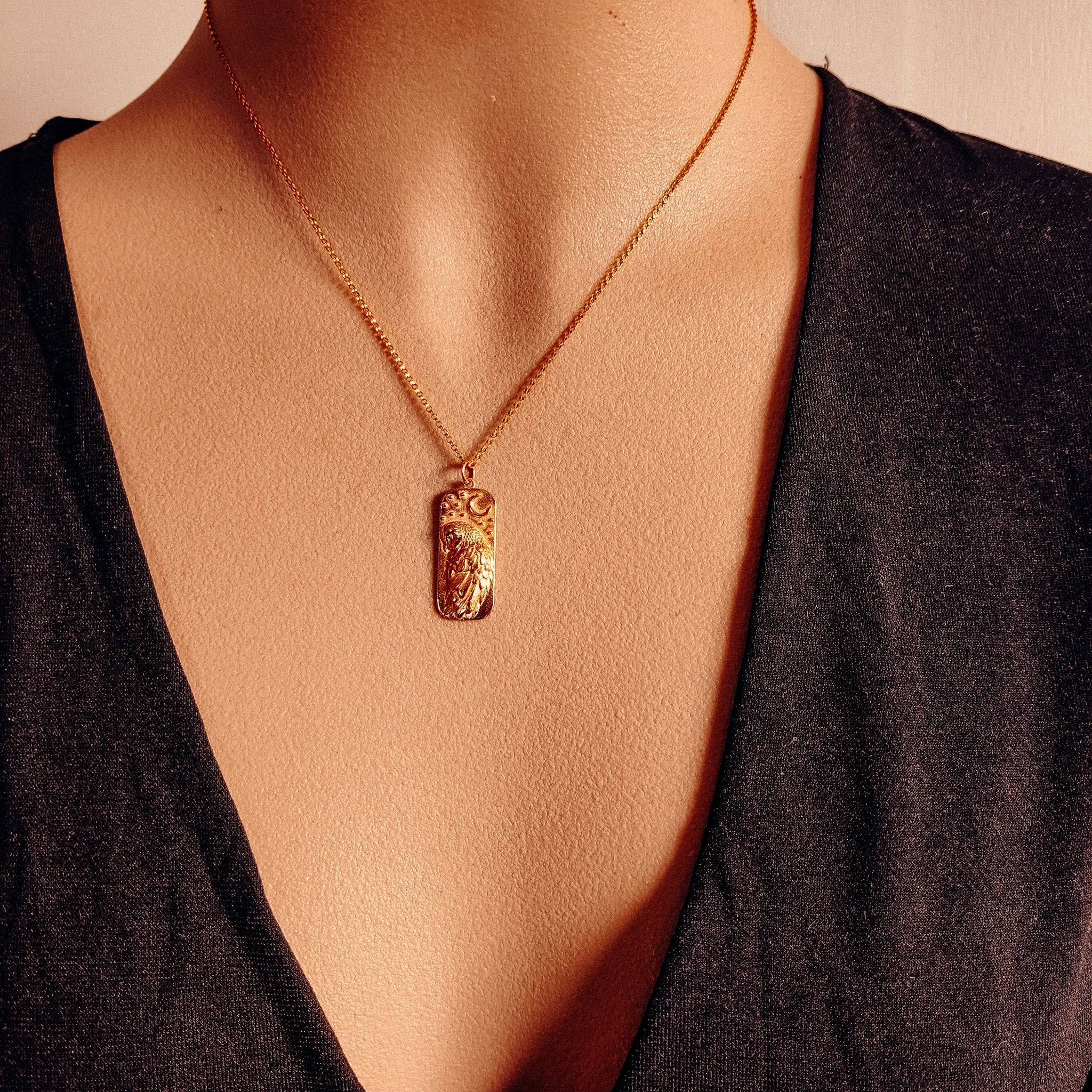 Bronze Owl Talisman Necklace - Kowhai and Sage