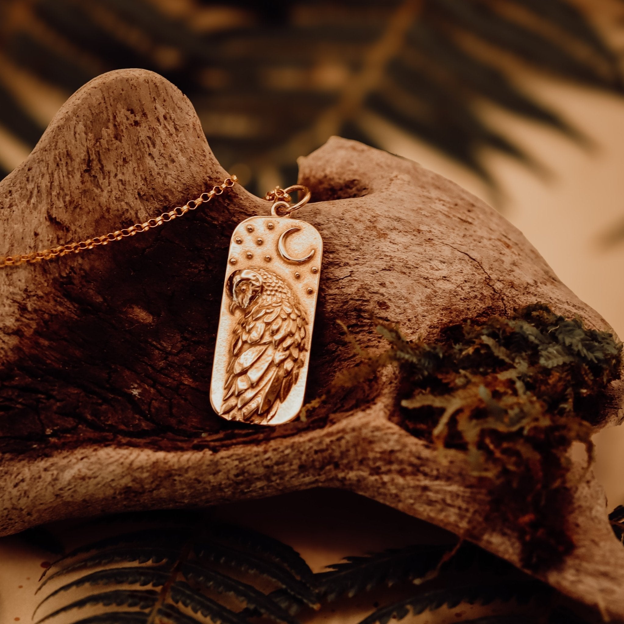 Bronze Owl Talisman Necklace - Kowhai and Sage