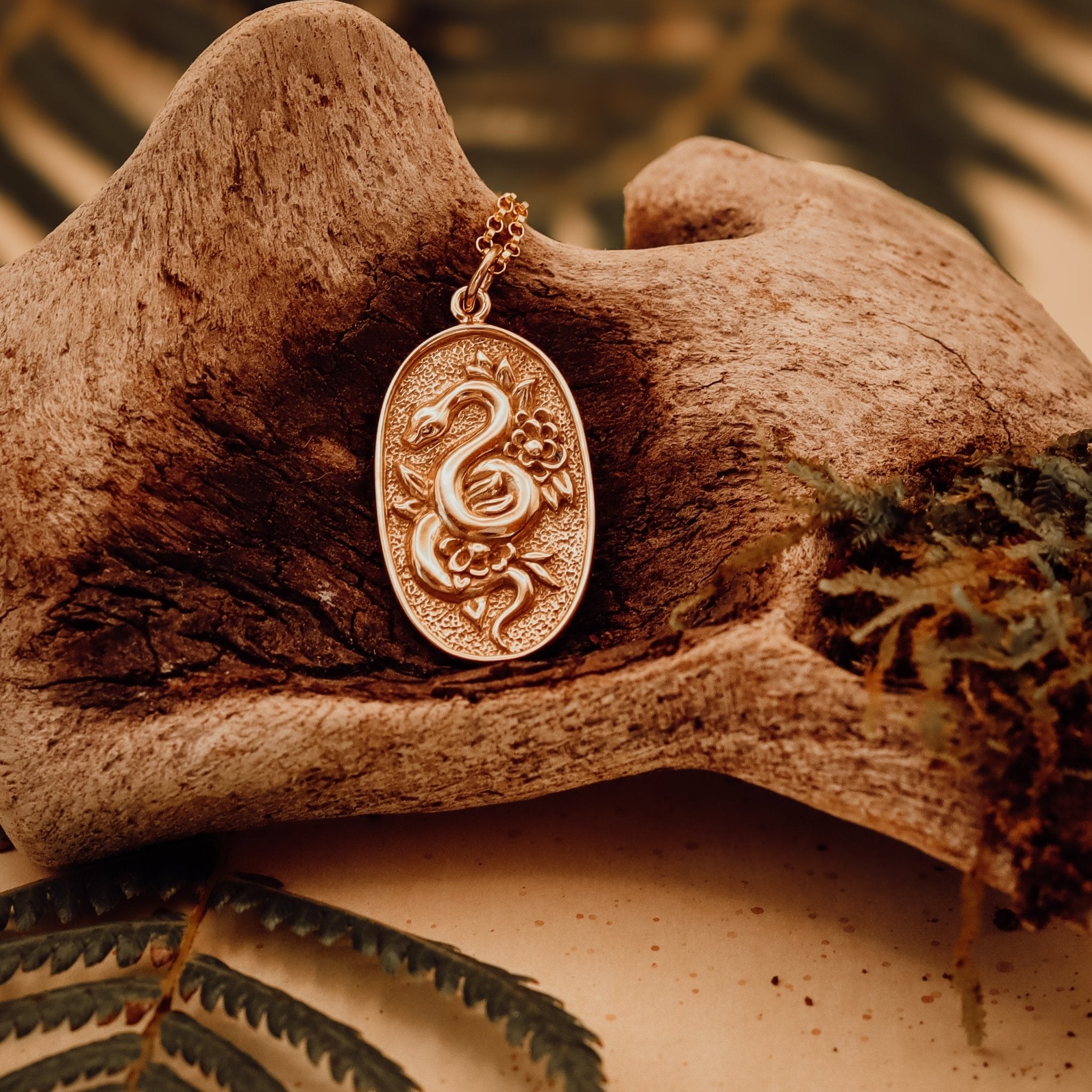Bronze Snake Talisman Necklace - Kowhai and Sage