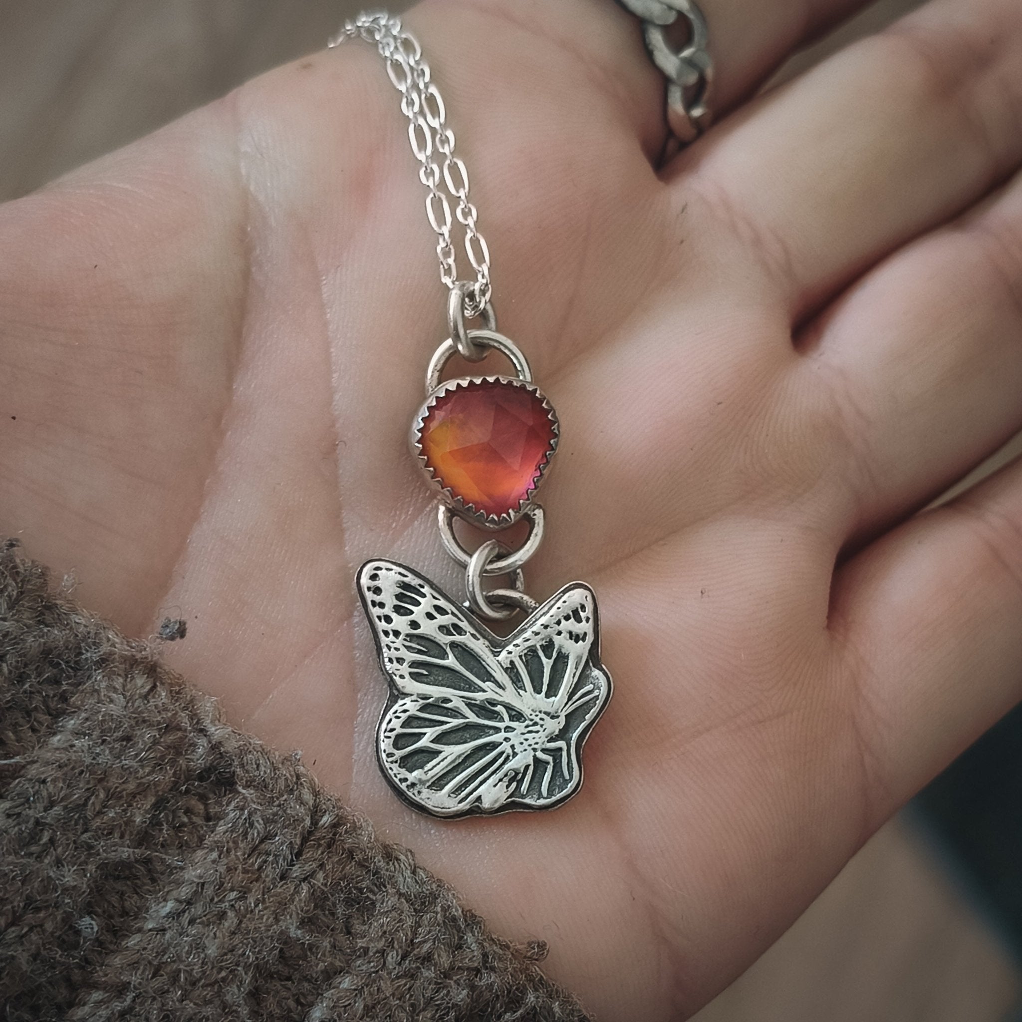 Butterfly Opal Necklace - Kowhai and Sage