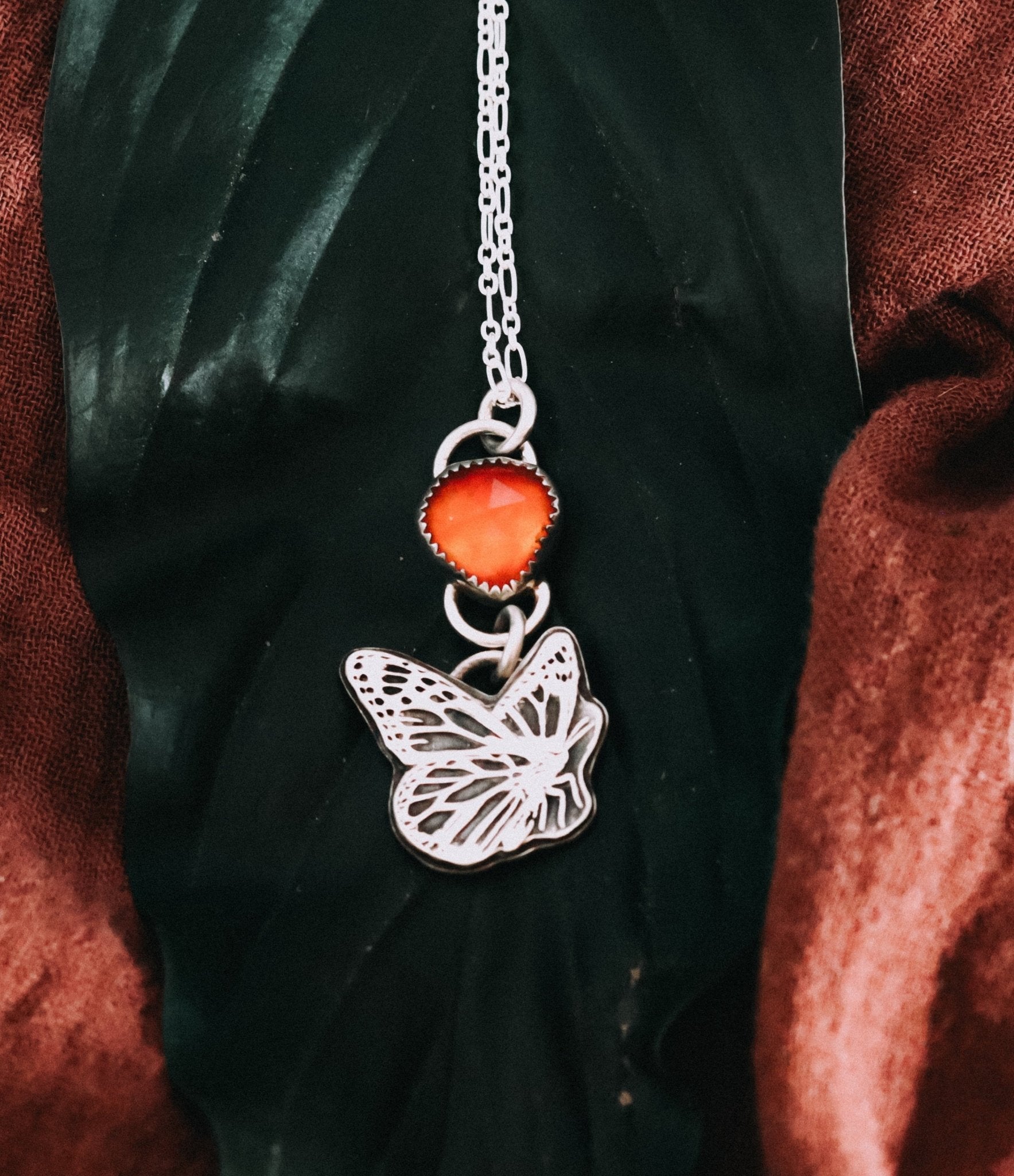 Butterfly Opal Necklace - Kowhai and Sage