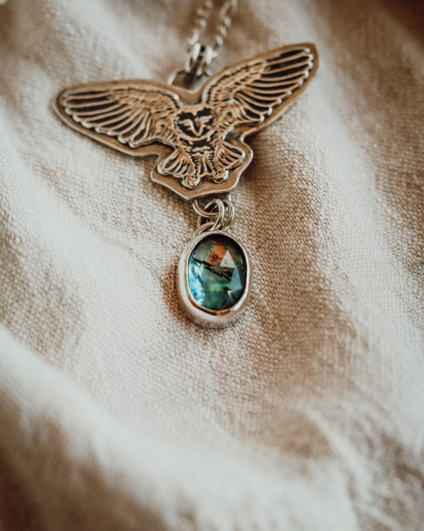 Carrier of the Light Owl Necklace - Kowhai and Sage