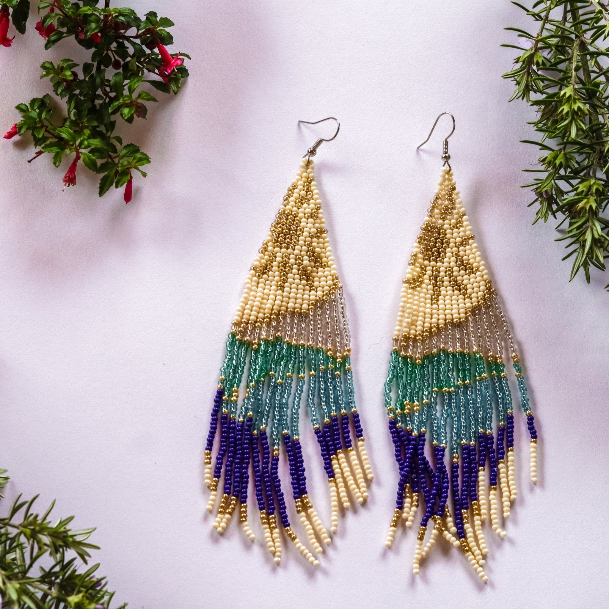 Coastal Sunshine Beaded Earrings - Kowhai and Sage