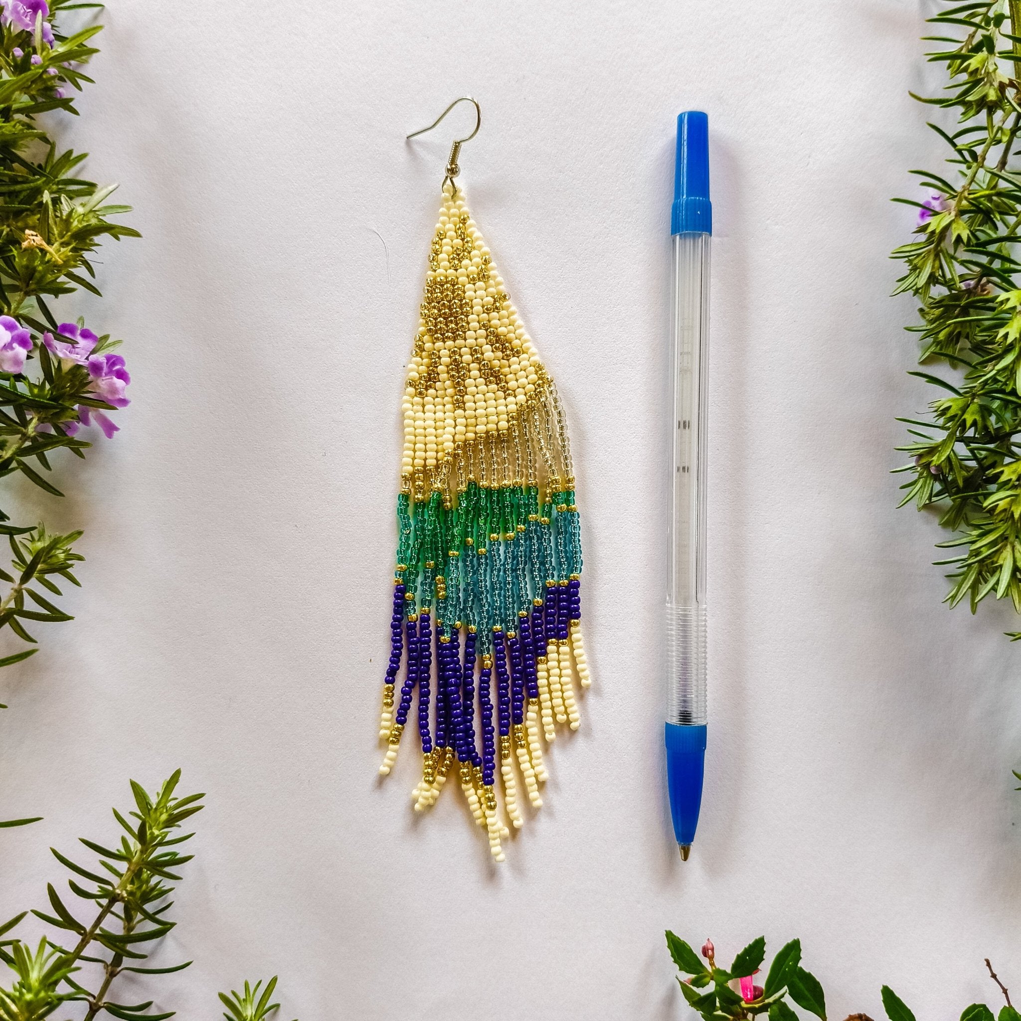 Coastal Sunshine Beaded Earrings - Kowhai and Sage