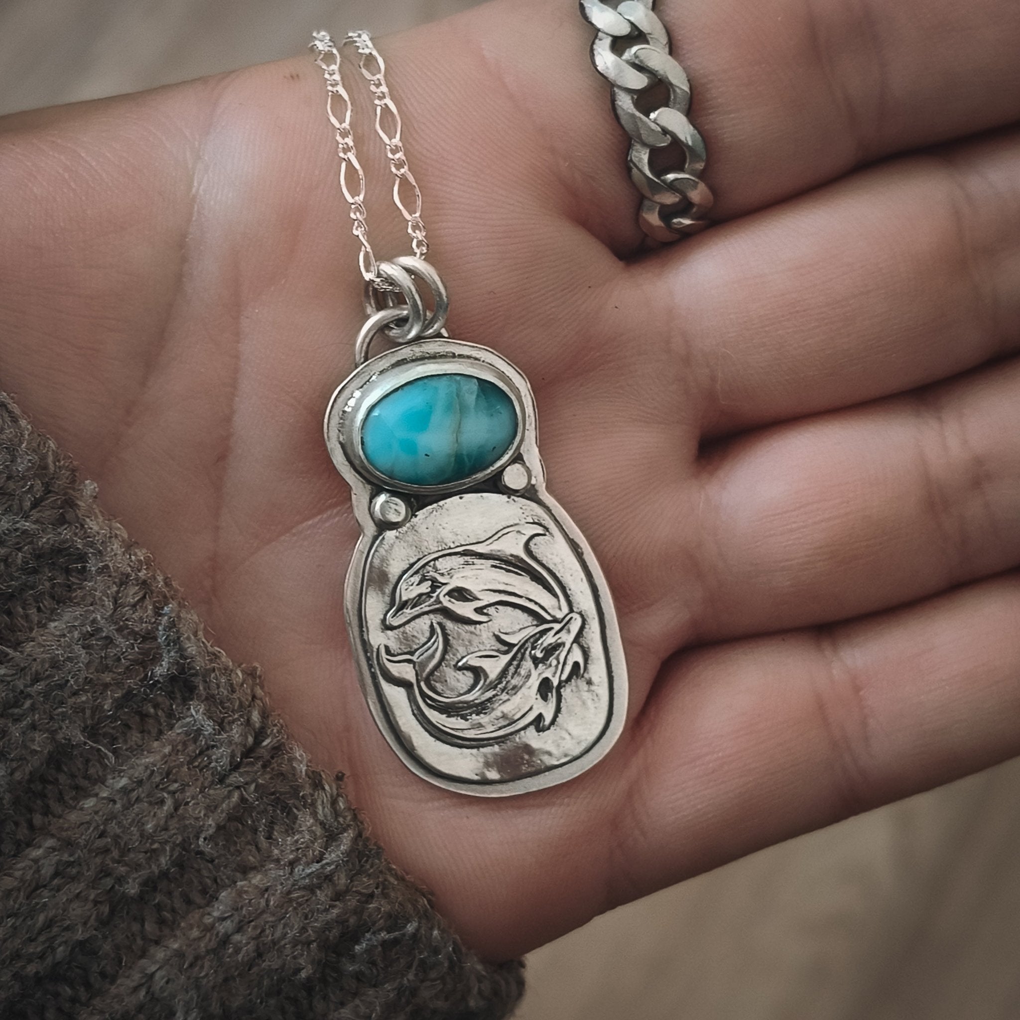 Dolphin Larimar Necklace - Kowhai and Sage