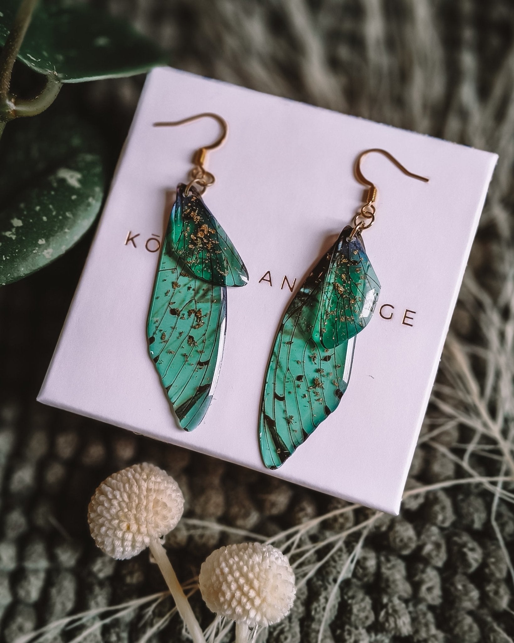 Fairy / Butterfly Wing Earrings - Kowhai and Sage