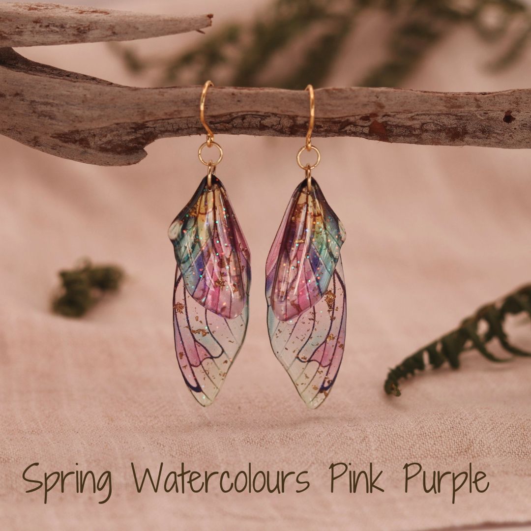 Fairy / Butterfly Wing Earrings - Kowhai and Sage