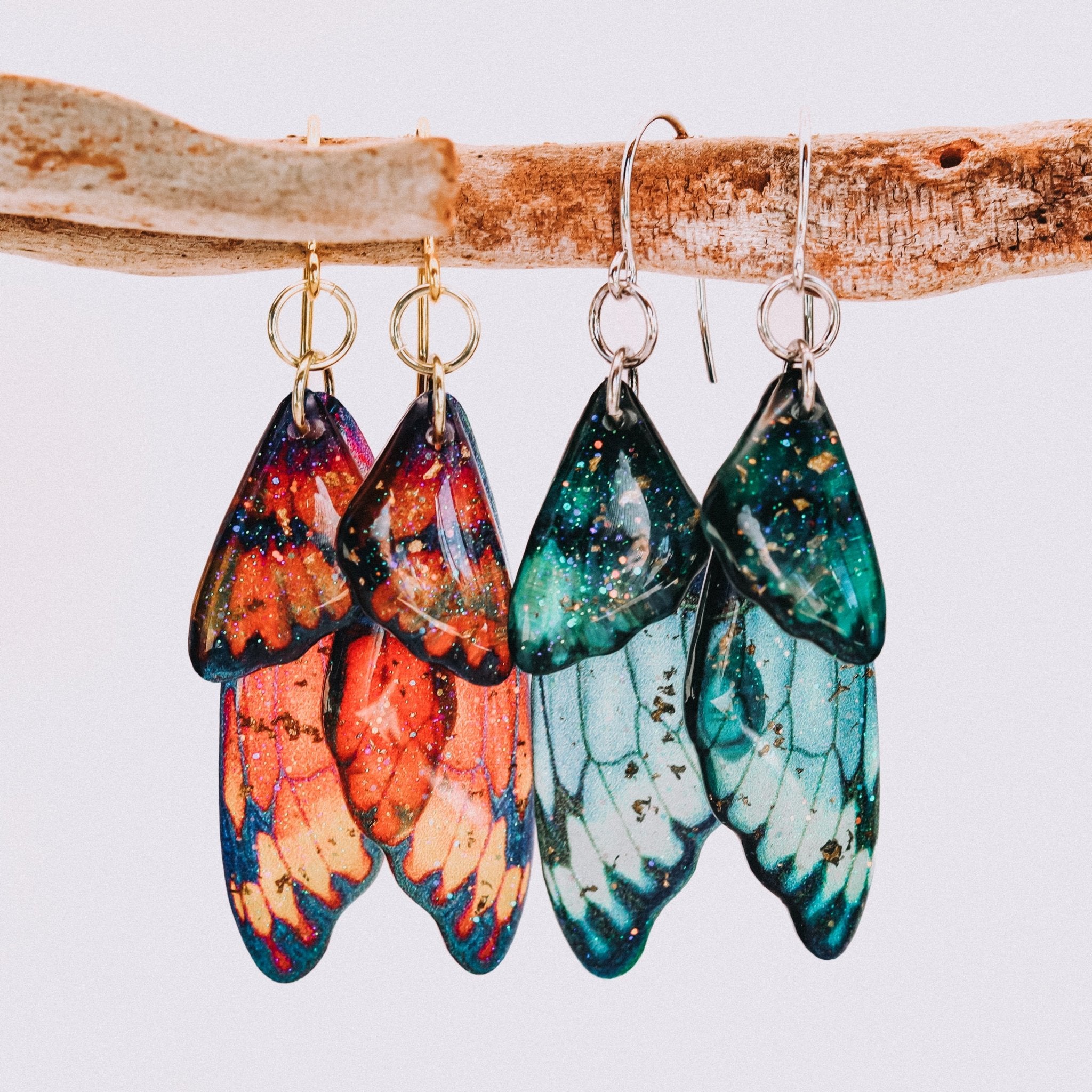 Fairy / Butterfly Wing Earrings - Kowhai and Sage