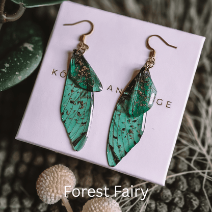Fairy / Butterfly Wing Earrings - Kowhai and Sage
