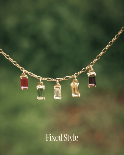 Family Story Custom Baguette Birthstone Necklace - Kowhai and Sage