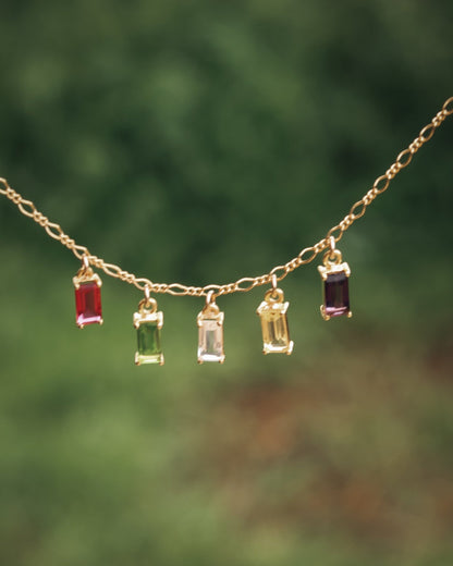 Family Story Custom Baguette Birthstone Necklace - Kowhai and Sage
