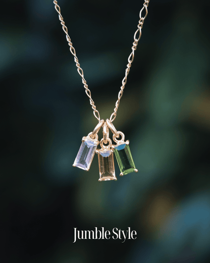 Family Story Custom Baguette Birthstone Necklace - Kowhai and Sage