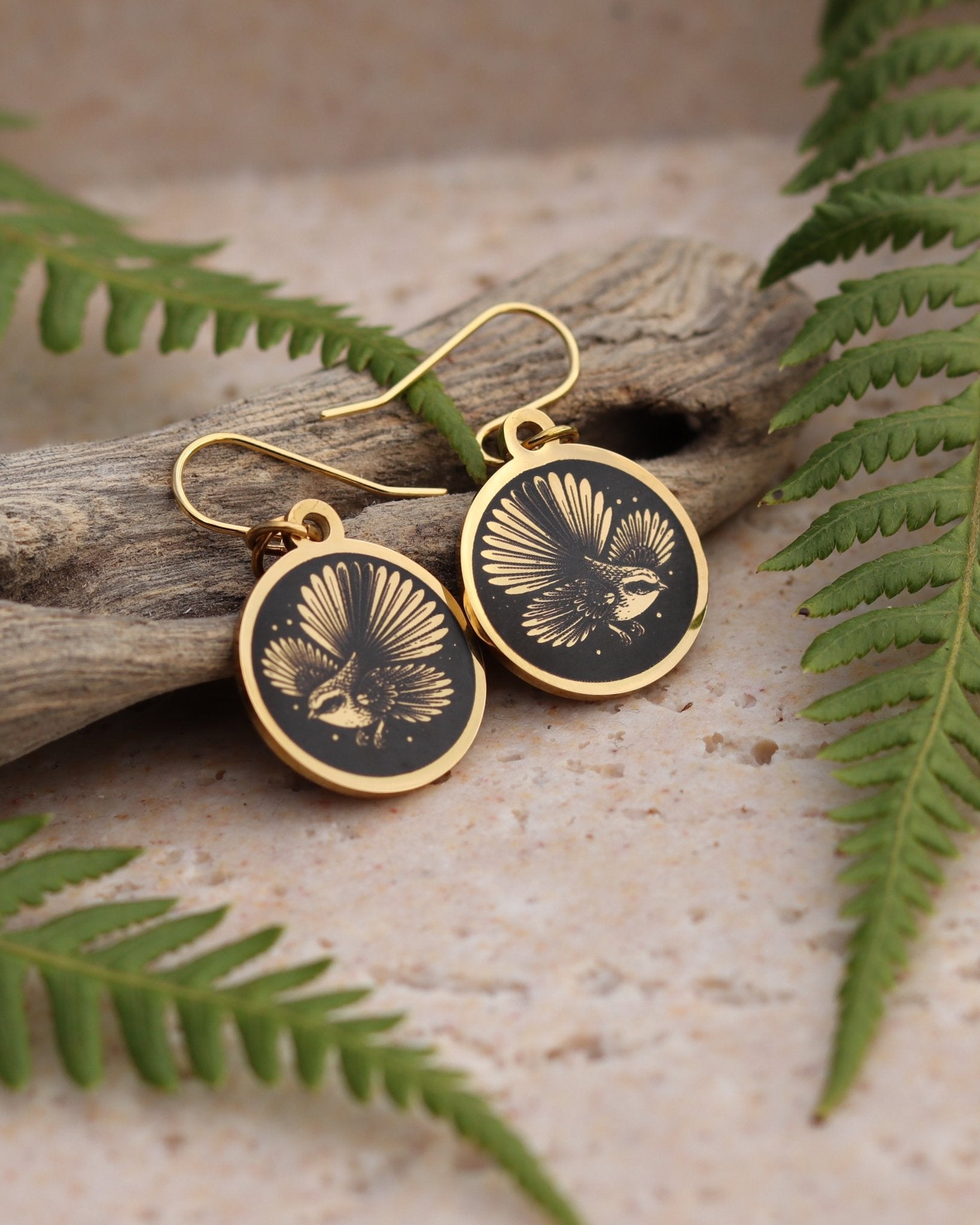 Fantail Earrings - Kowhai and Sage