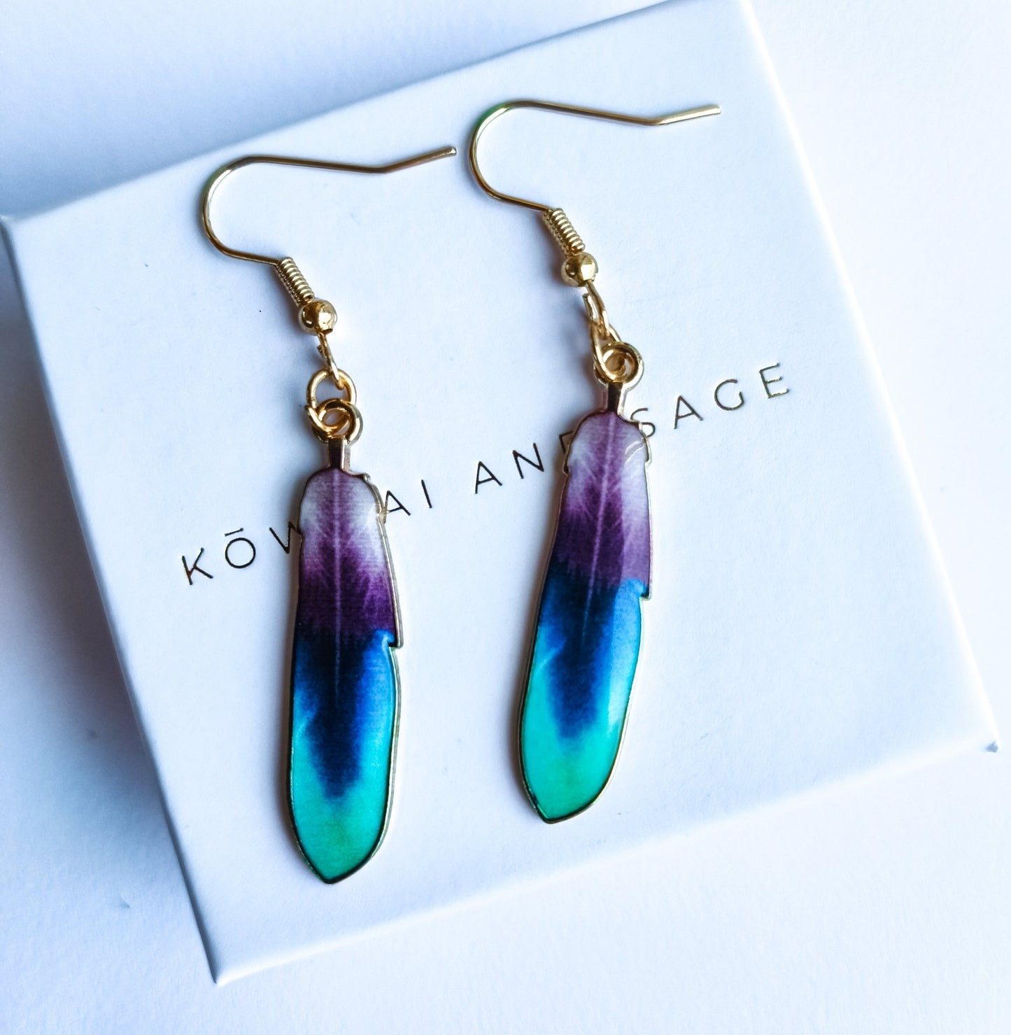 Feather Earrings - Kowhai and Sage