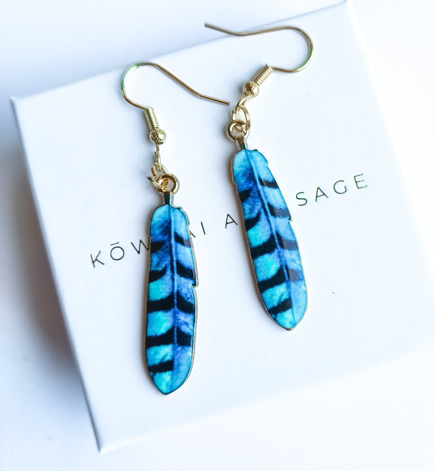 Feather Earrings - Kowhai and Sage