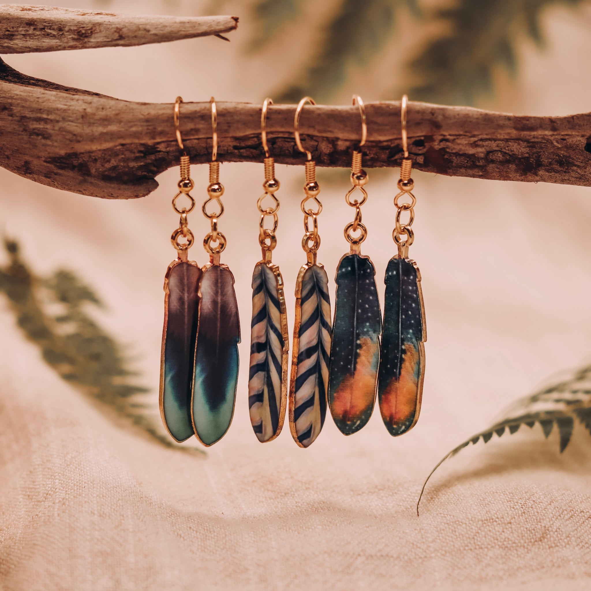Feather Earrings - Kowhai and Sage