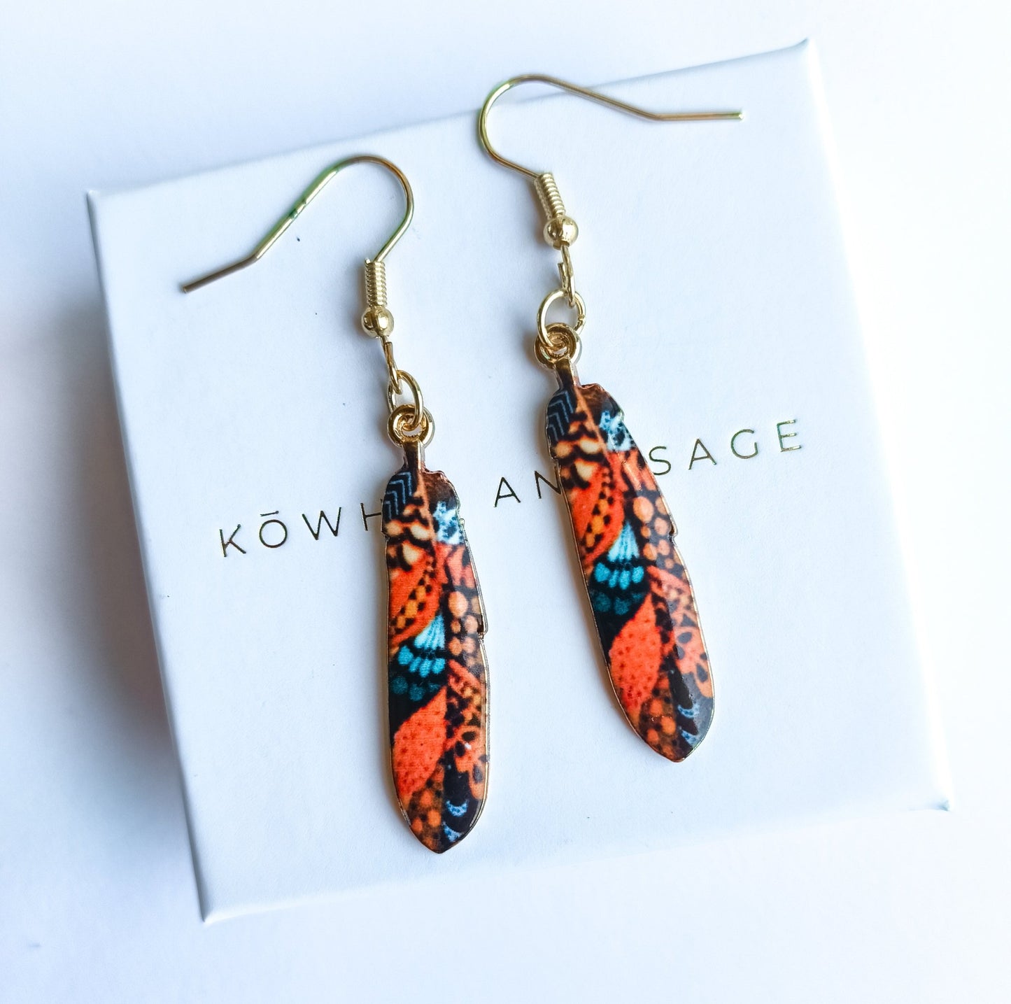 Feather Earrings - Kowhai and Sage