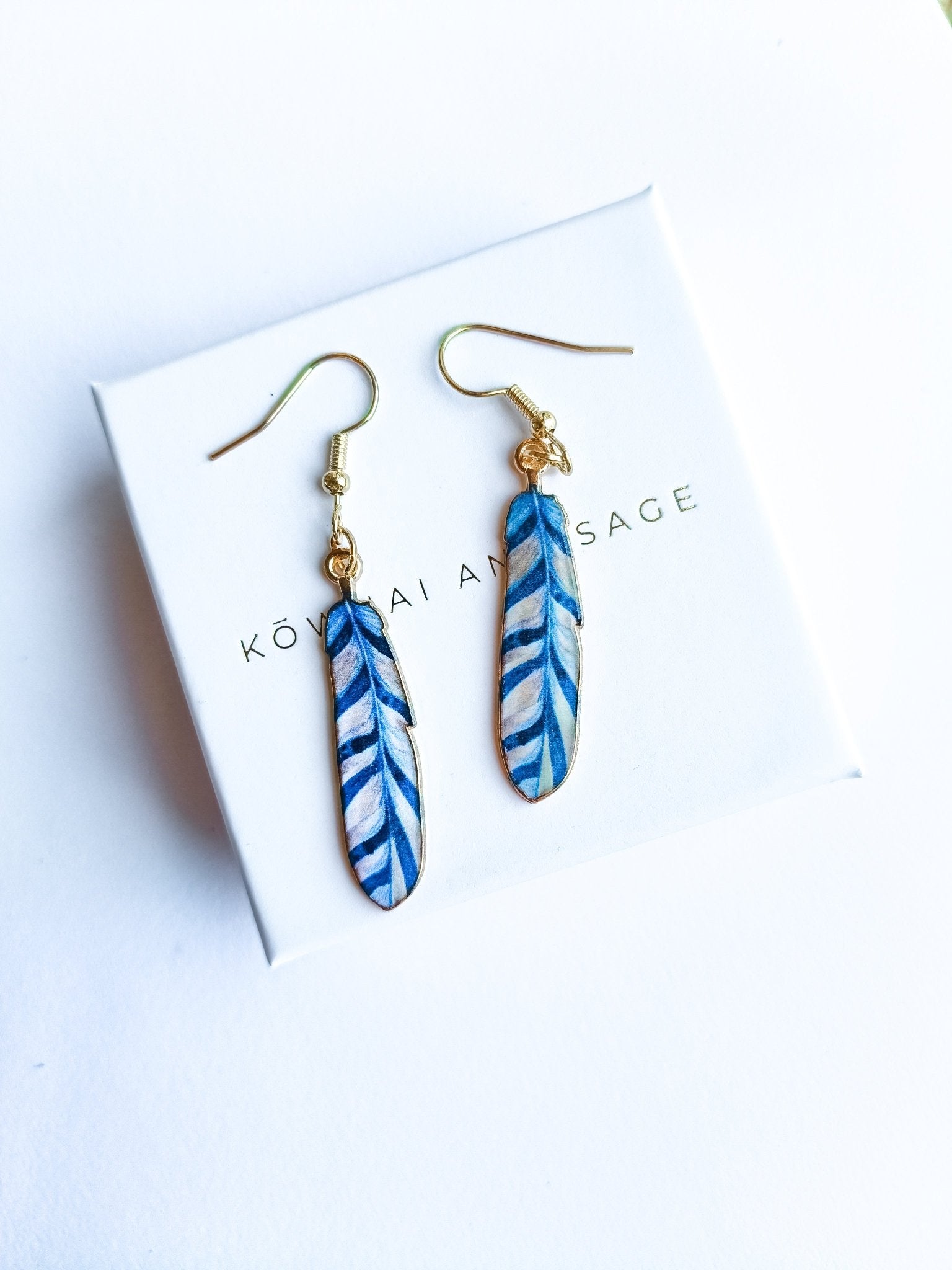 Feather Earrings - Kowhai and Sage