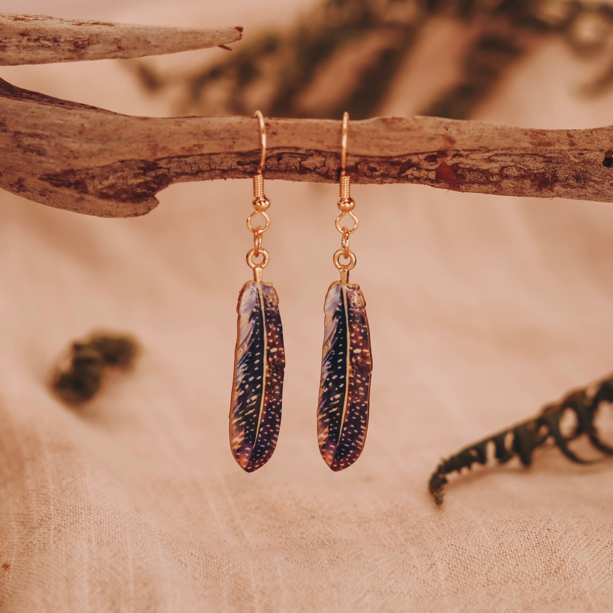 Feather Earrings - Kowhai and Sage