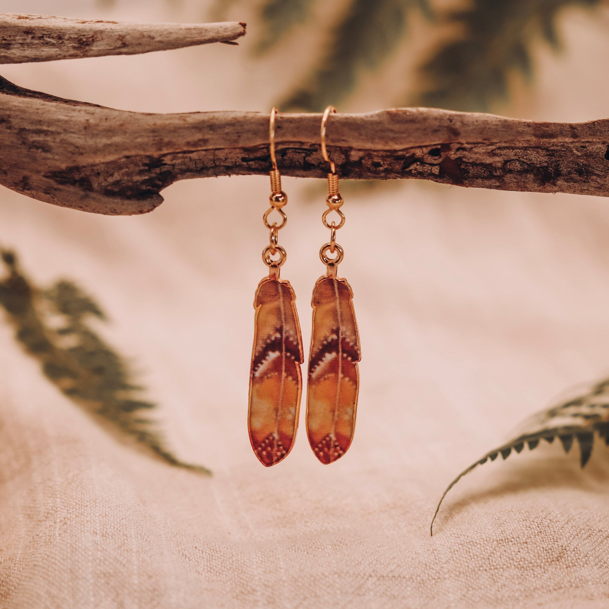 Feather Earrings - Kowhai and Sage