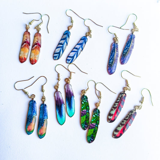 Feather Earrings - Kowhai and Sage