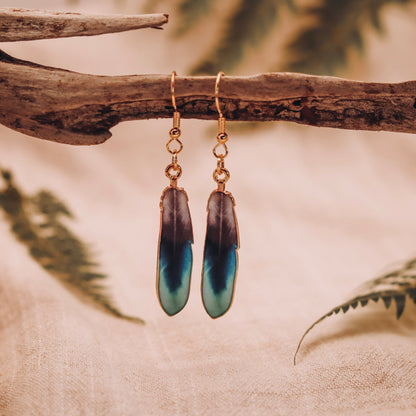 Feather Earrings - Kowhai and Sage