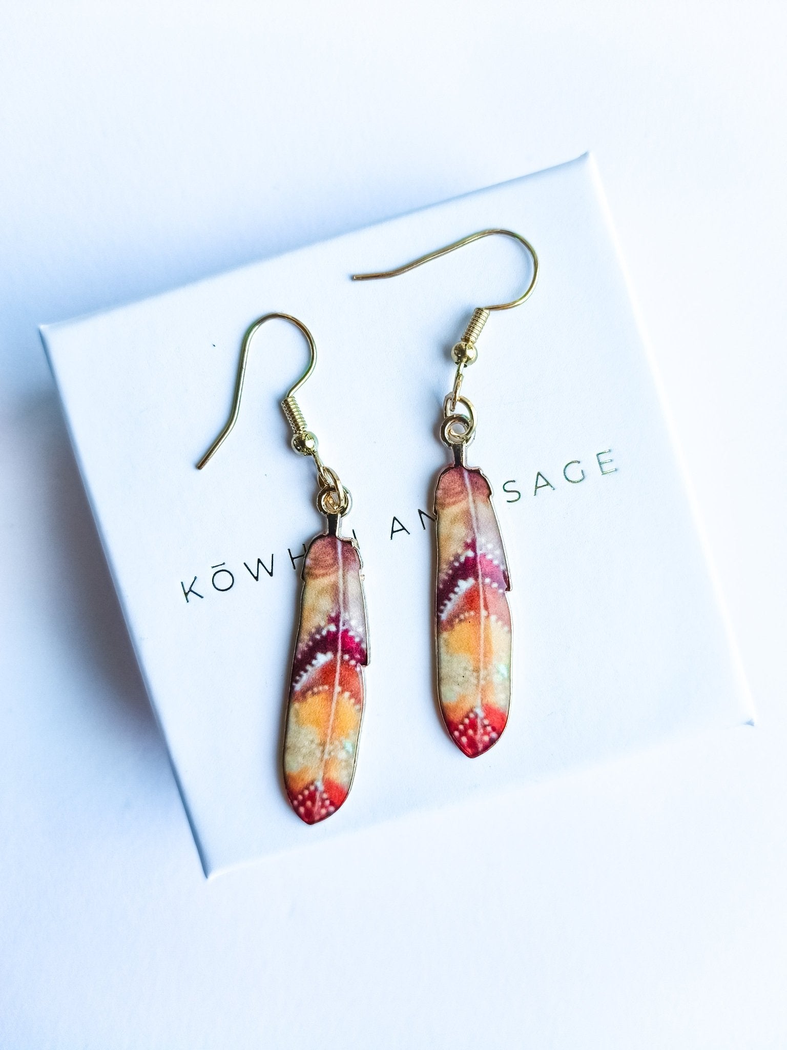 Feather Earrings - Kowhai and Sage