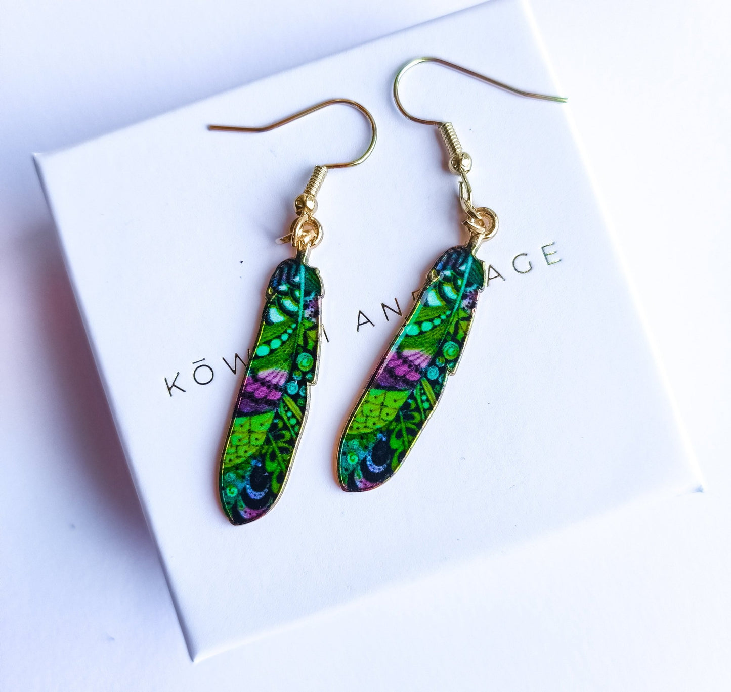 Feather Earrings - Kowhai and Sage