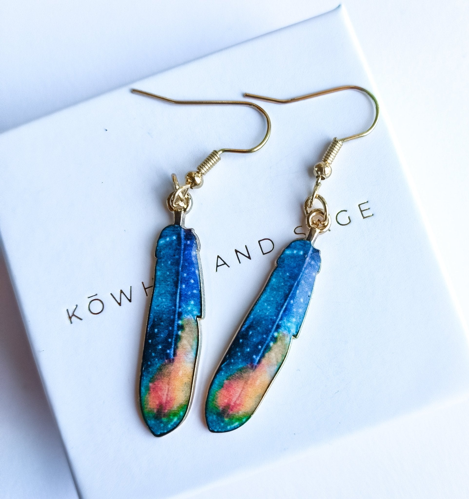 Feather Earrings - Kowhai and Sage