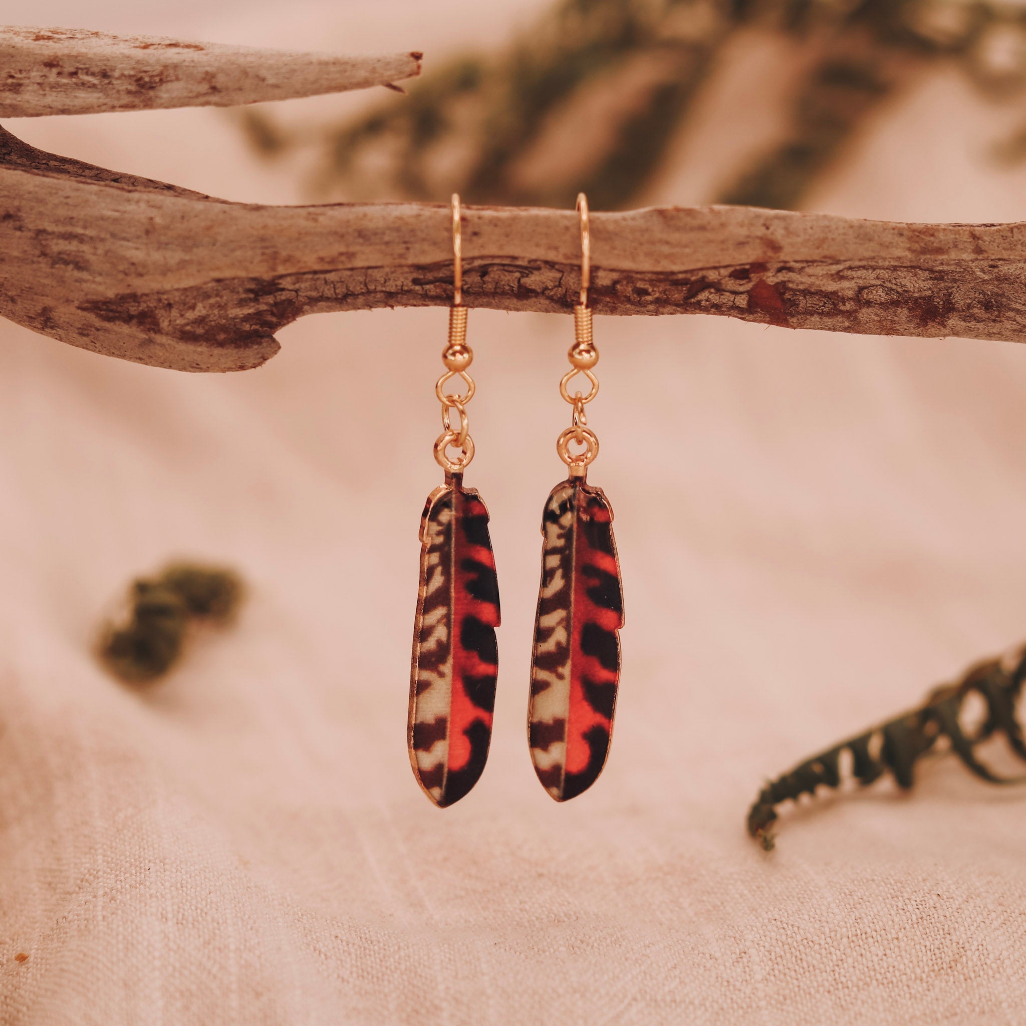 Feather Earrings - Kowhai and Sage