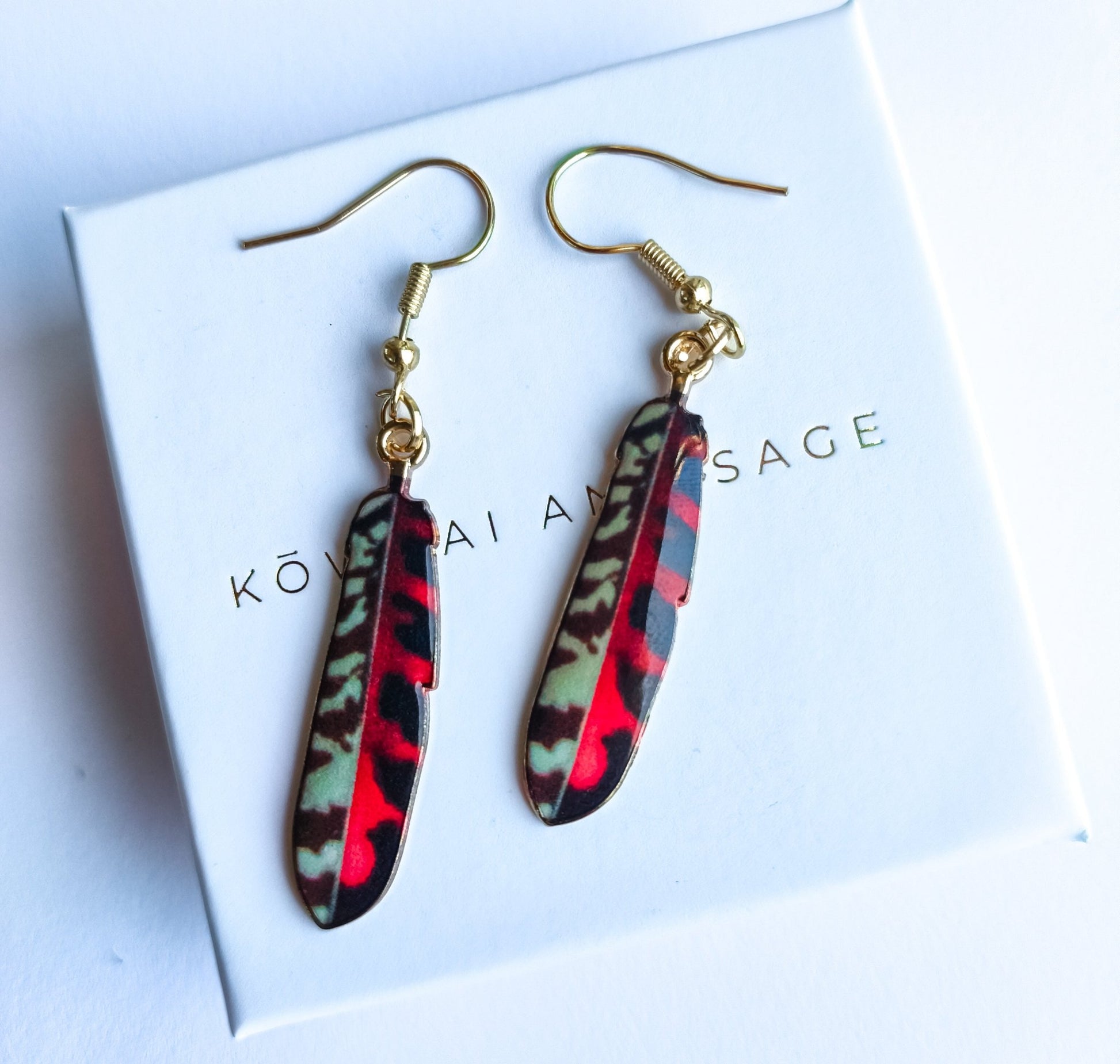 Feather Earrings - Kowhai and Sage