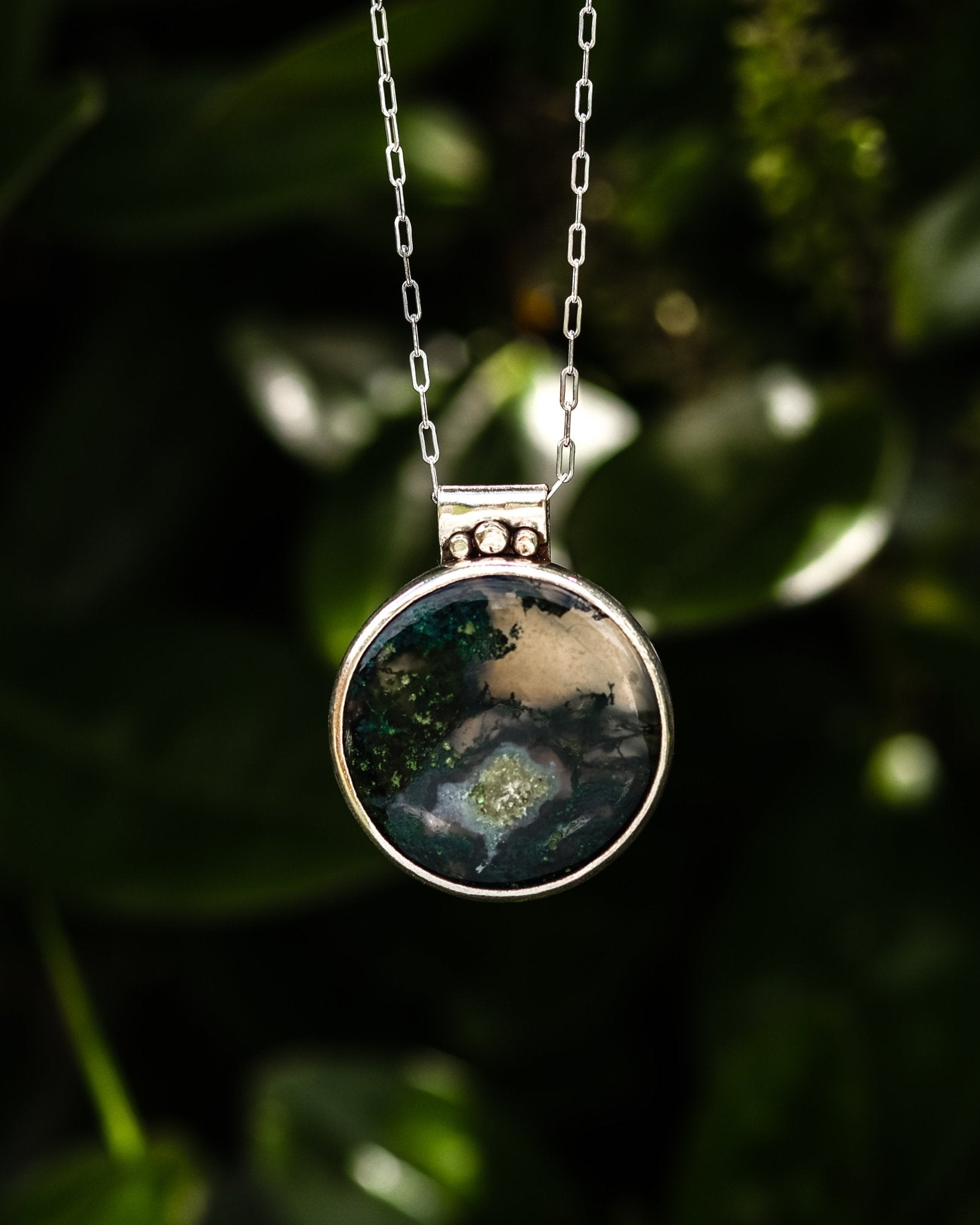 For The Love Of The Forest Moss Agate Necklace - Kowhai and Sage