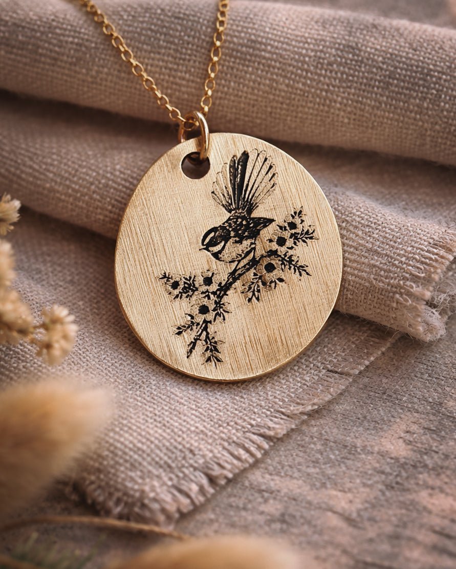 Forest Dance Fantail Necklace - Kowhai and Sage