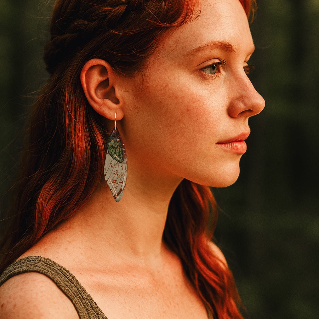 Forest Green Butterfly Wing Earrings - Kowhai and Sage