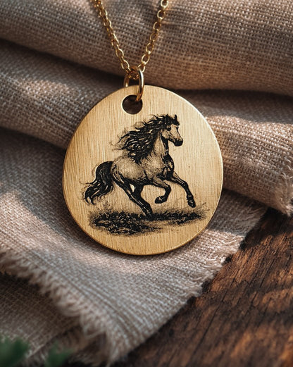 Galloping Free Horse Necklace - Kowhai and Sage