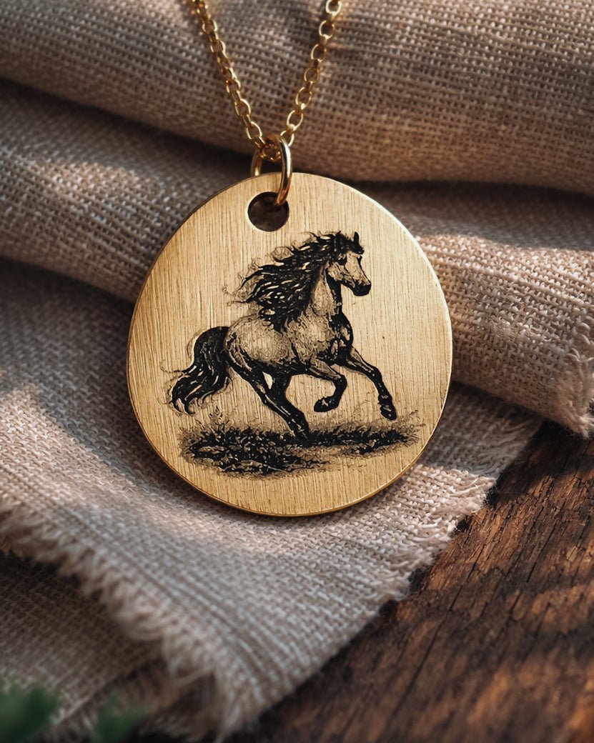 Galloping Free Horse Necklace - Kowhai and Sage