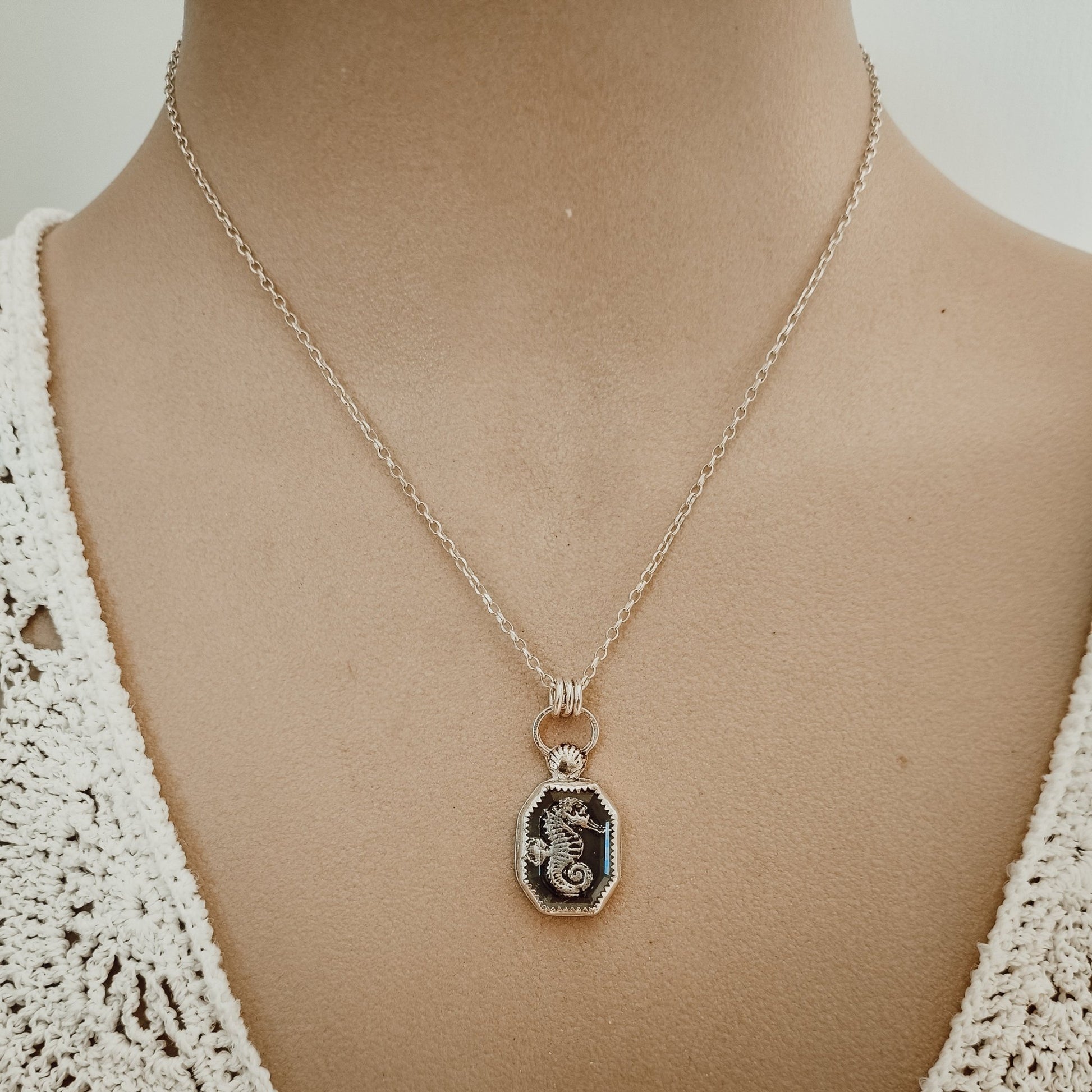 "Go With The Flow" Seahorse Necklace - Kowhai and Sage